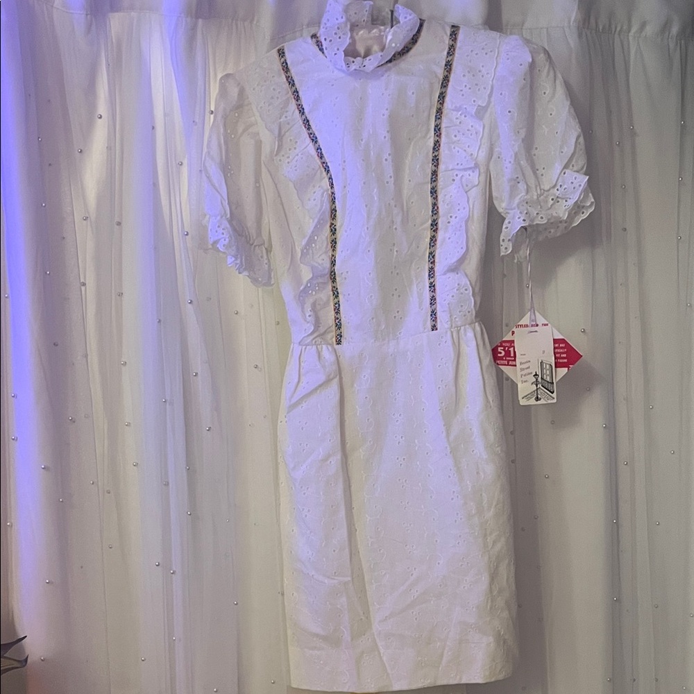 White Eyelet Dress with Embroidered Details